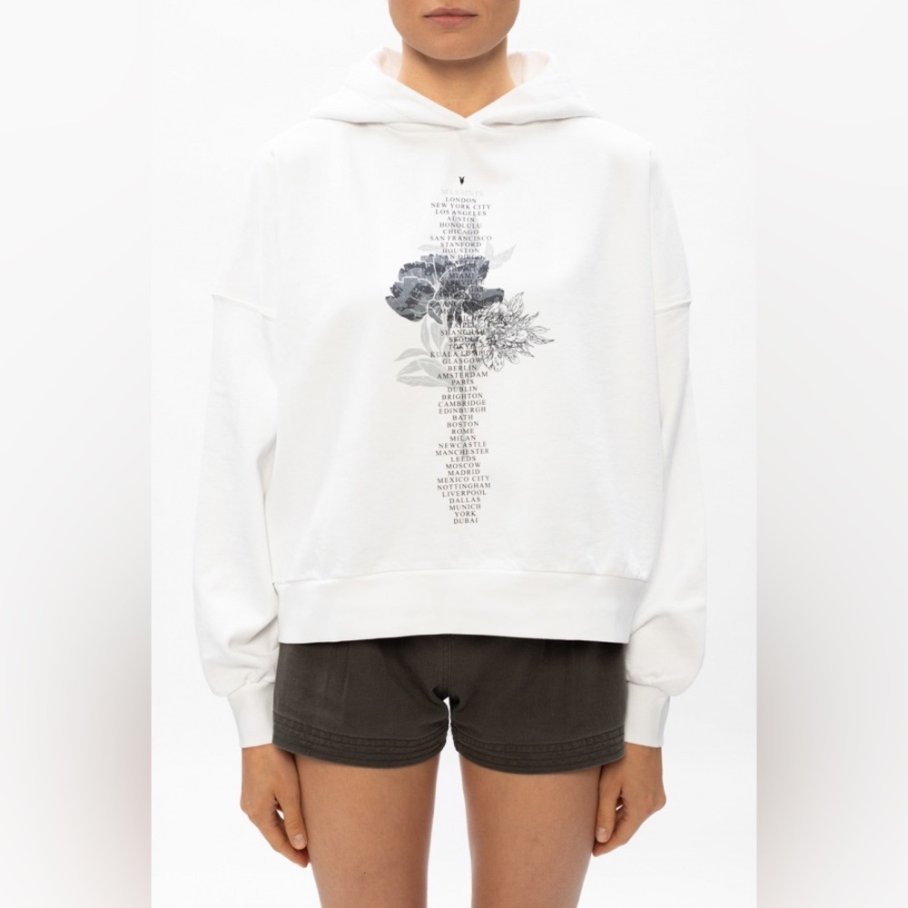 All saints white hoodie with city names size XS